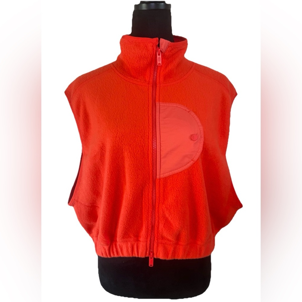 Free People Cropped Fleece Vest Oversized Zip Gorpcore Athleisure Orange